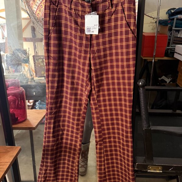 Forever 21 Plaid Flare Pants/Trousers - Maroon & Gold Check - Size XS - Picture 1 of 6